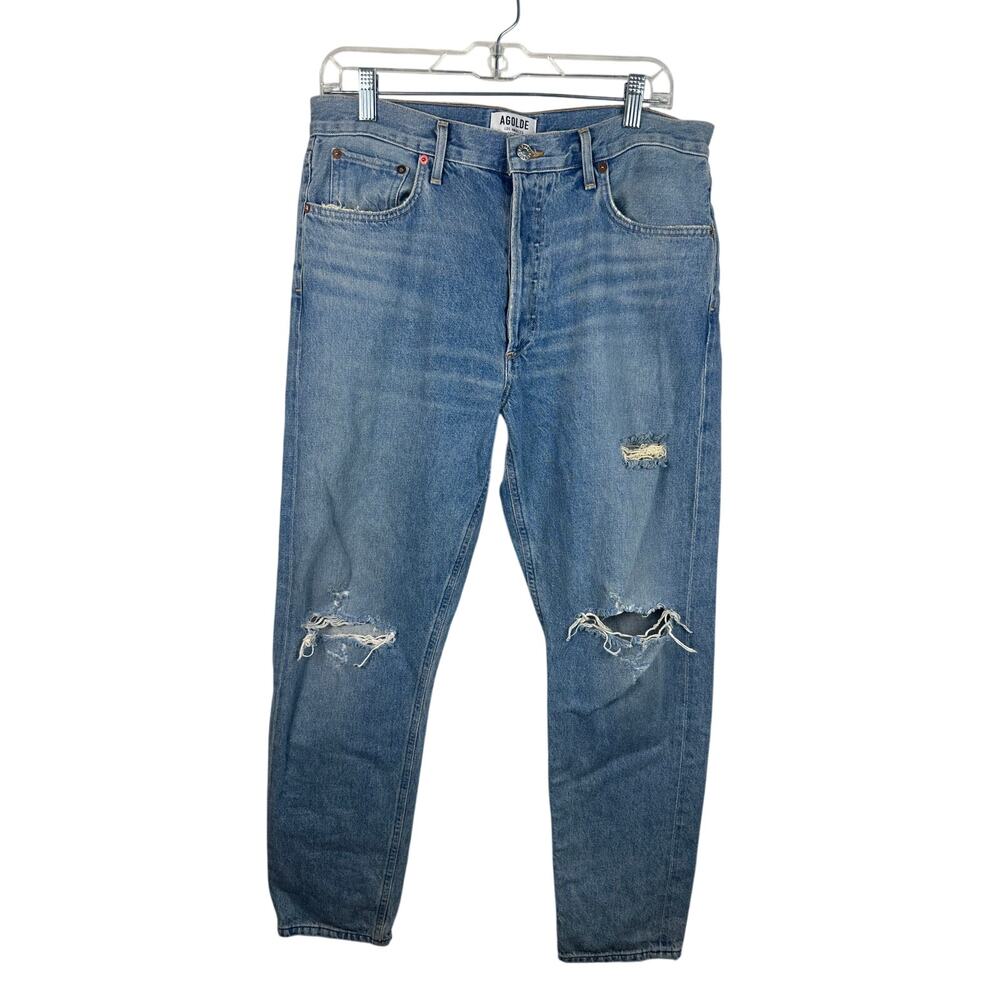 AGOLDE Riley Jeans Women 31 Blue Excellent Distressed High Rise Straight Crop